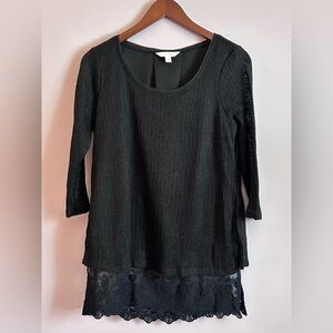 LC Lauren Conrad Black Faux Layered Look With lace Sweater Size Small